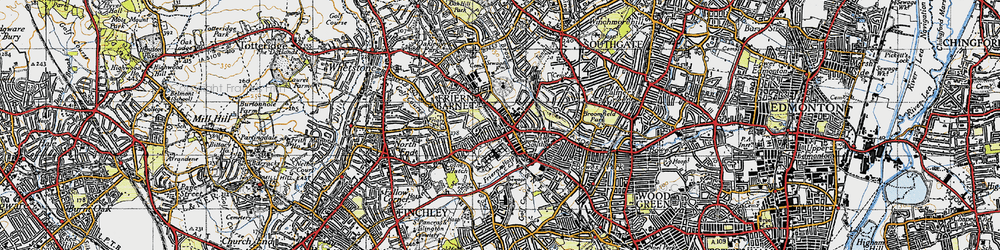 Old map of Friern Barnet in 1945