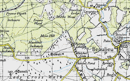 Old map of Furzey Lodge in 1945