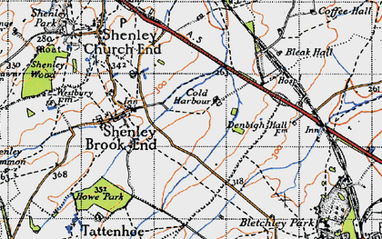 Old map of Furzton in 1946