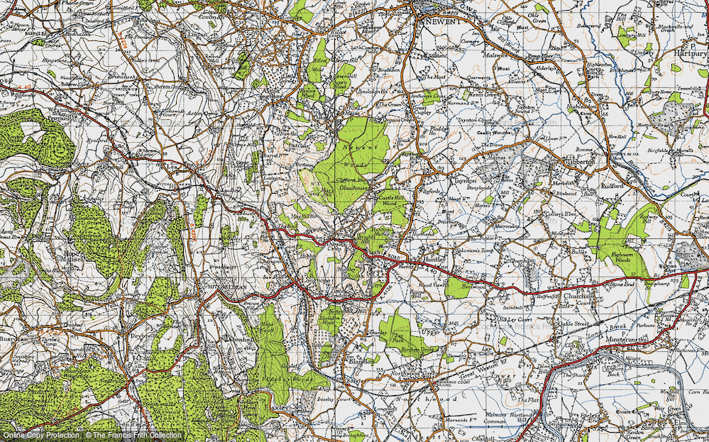 Old Map of Historic Map covering Brights Hill in 1947