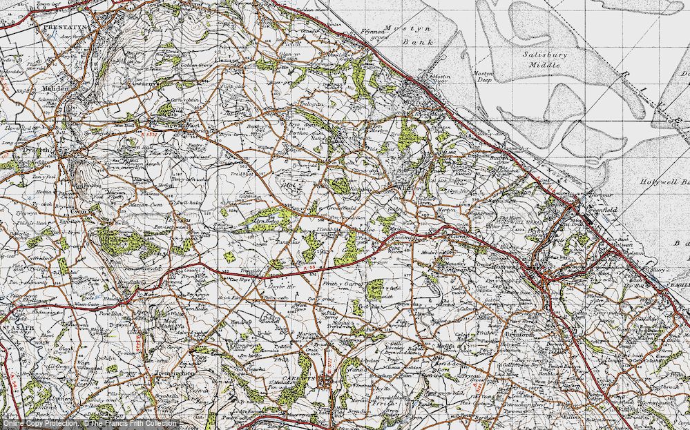Old Map of Historic Map covering Ffordd Las in 1947