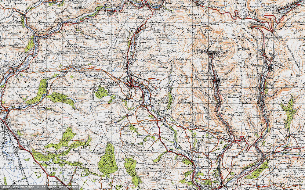 Old Map of Historic Map covering Cwmdu-isaf in 1947
