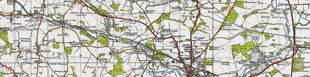 Old map of Gateford Common in 1947