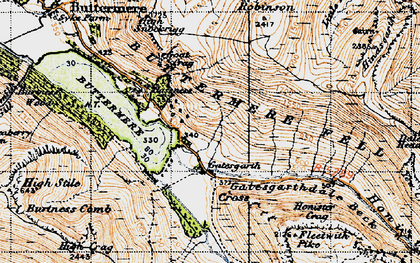 Old map of Honister Crag in 1947