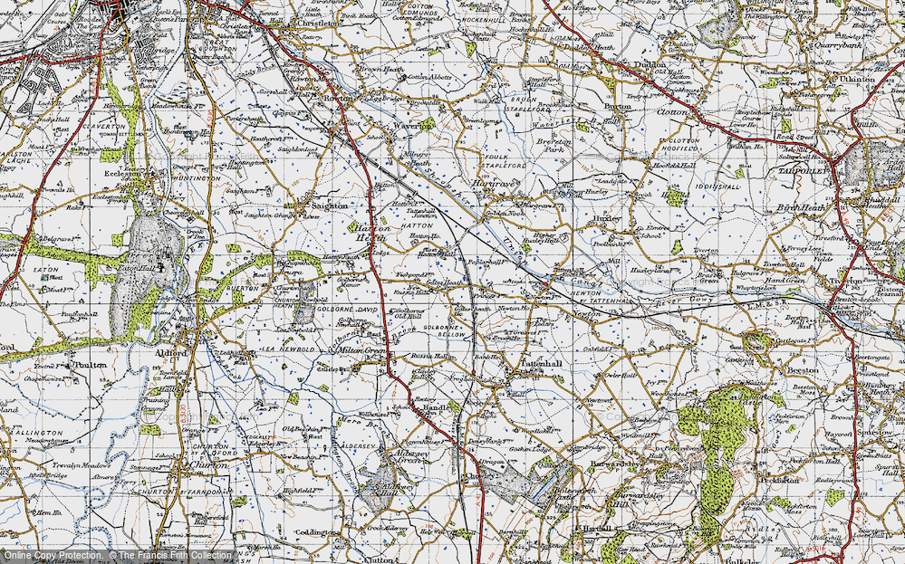 Old Map of Historic Map covering Hatton Hall in 1947