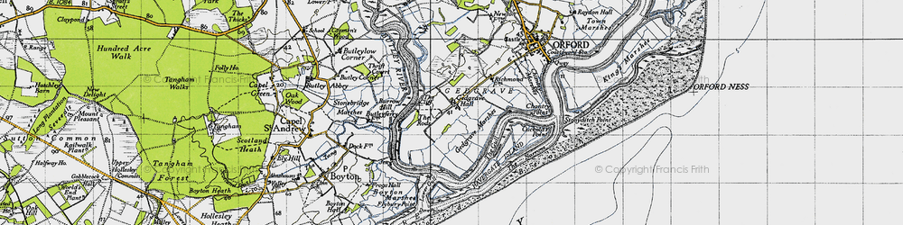 Old map of Boyton Marshes in 1946