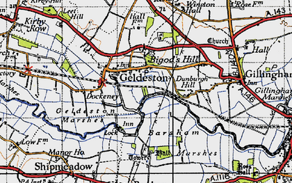 Old map of Geldeston in 1946