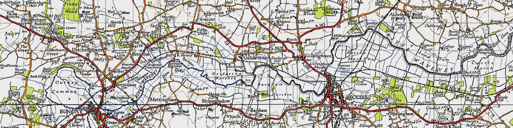Old map of Bigod's Hill in 1946