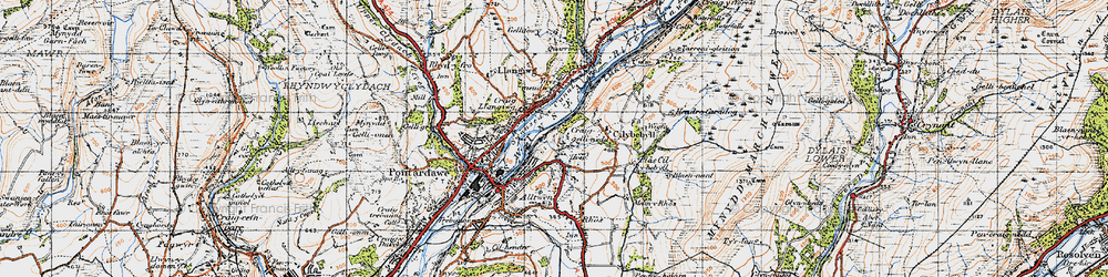 Old map of Gellinudd in 1947