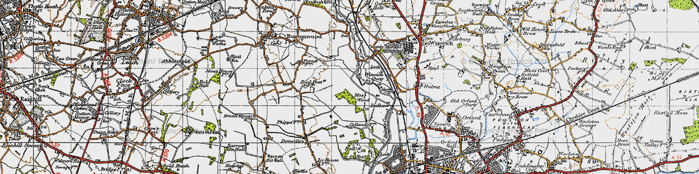 Old map of Burtonwood Service Area in 1947