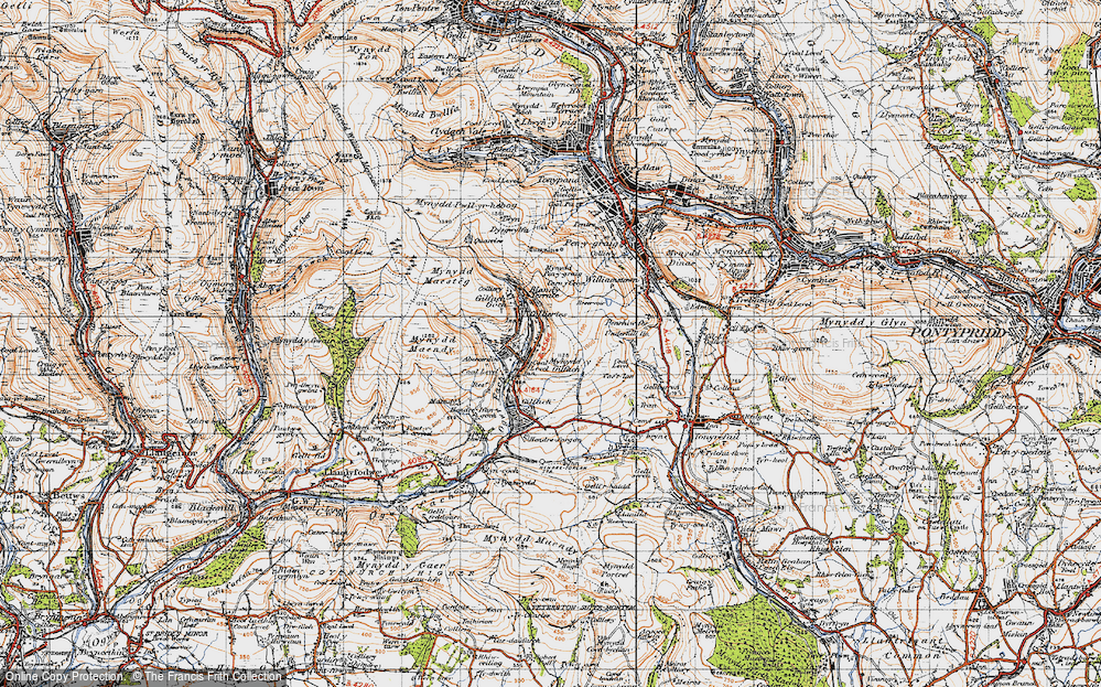 Old Map of Historic Map covering Mynydd Pen-y-graig in 1947
