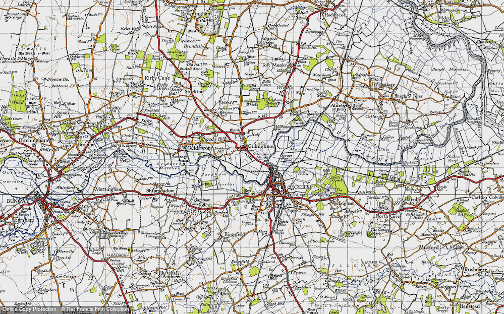 Old Map of Historic Map covering Barsham Marshes in 1946