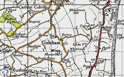 Old map of Gisleham in 1946