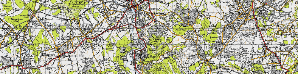 Old map of Leatherhead Downs in 1945