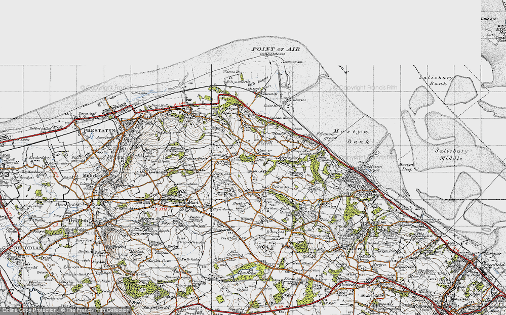 Old Map of Historic Map covering Brynllystyn in 1947