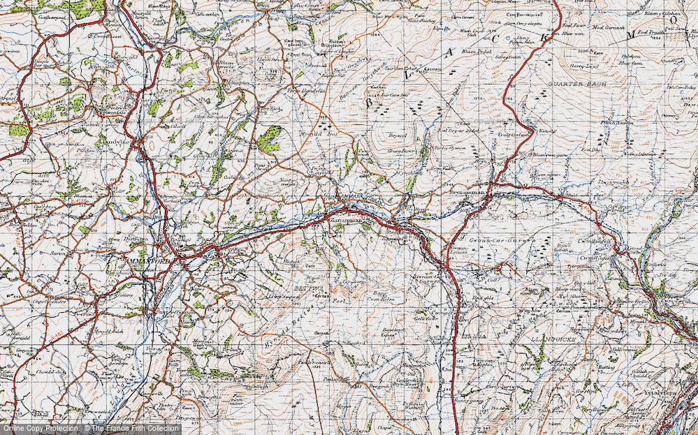 Old Map of Historic Map covering Bodist-uchaf in 1947