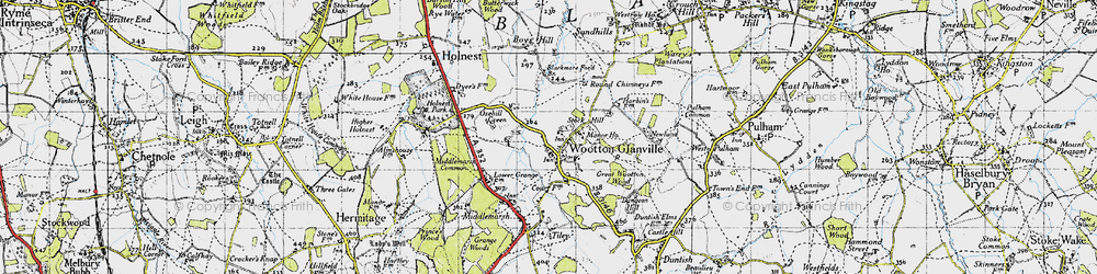 Old map of Glanvilles Wootton in 1945