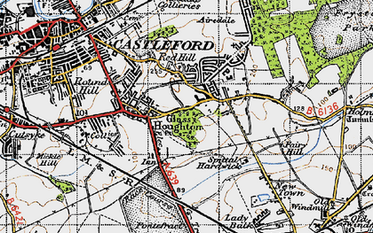 Old map of Glass Houghton in 1947