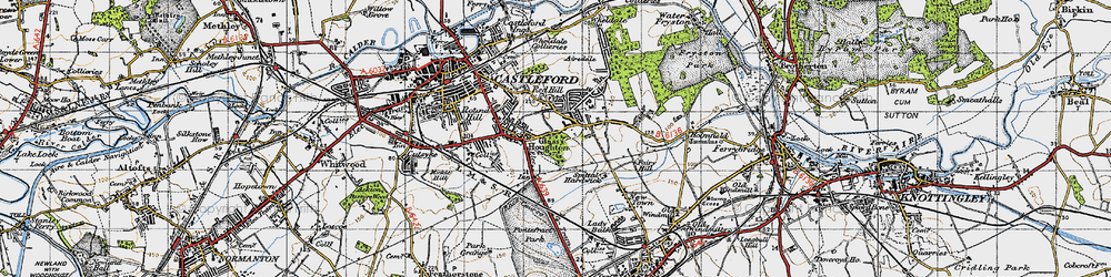 Old map of Glass Houghton in 1947