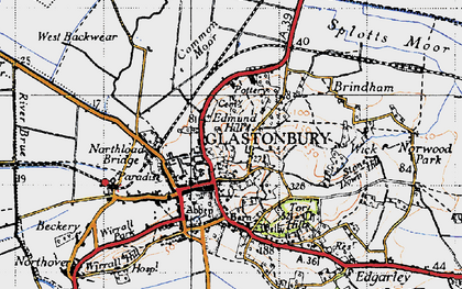 Old map of Glastonbury in 1946