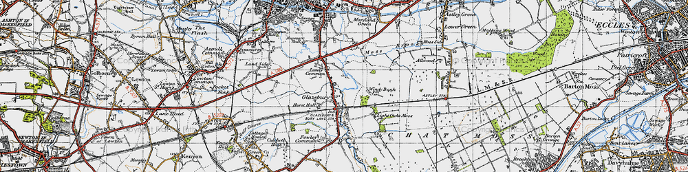 Old map of Bedford Moss in 1947