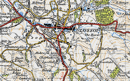 Old map of Glossop in 1947