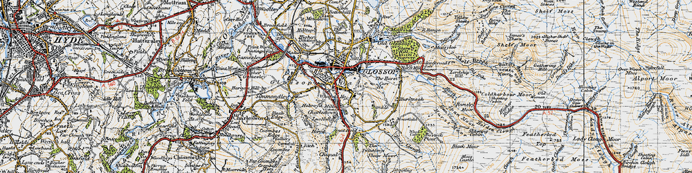 Old map of Glossop in 1947