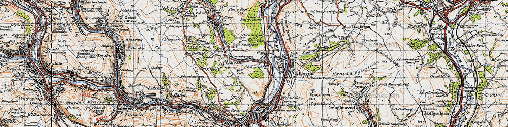 Old map of Glyncoch in 1947