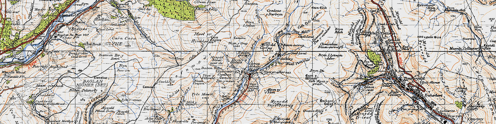 Old map of Afon Corrwg Fechan in 1947