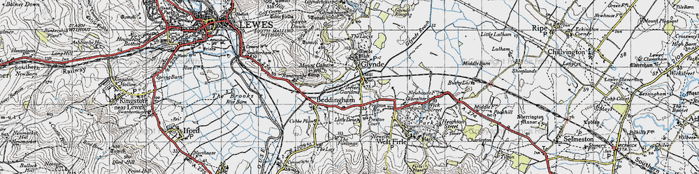 Old map of Glynde in 1940
