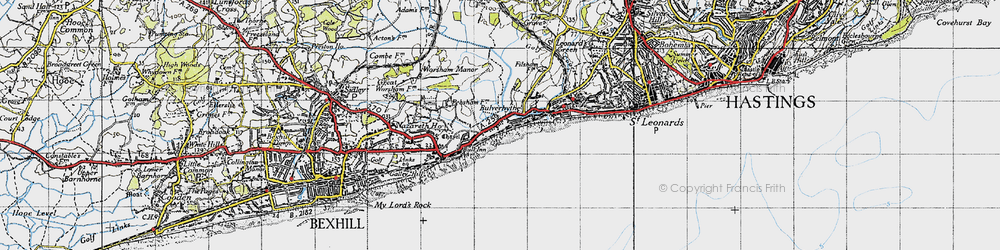 Old map of Glyne Gap in 1940