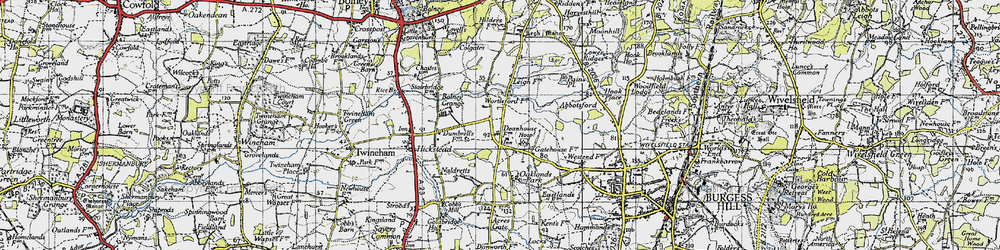 Old map of Goddards' Green in 1940
