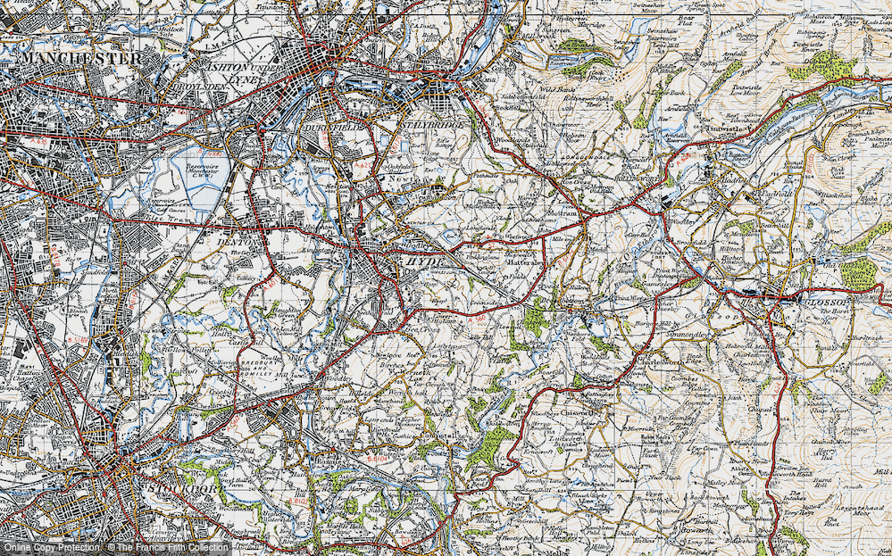 Old Map of Historic Map covering Werneth Low Country Park in 1947