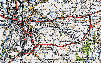 Old map of Godley Hill in 1947