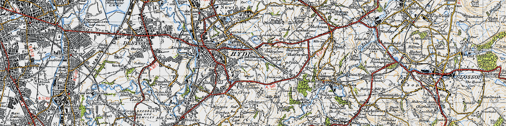Old map of Godley Hill in 1947