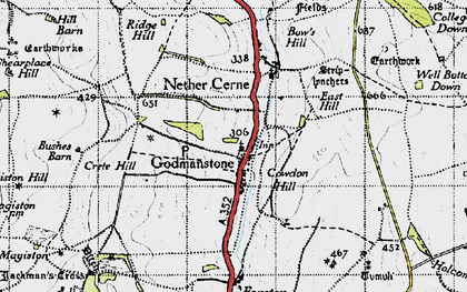Old map of Godmanstone in 1945