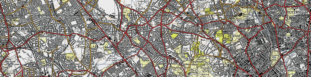 Old map of Golders Green in 1945