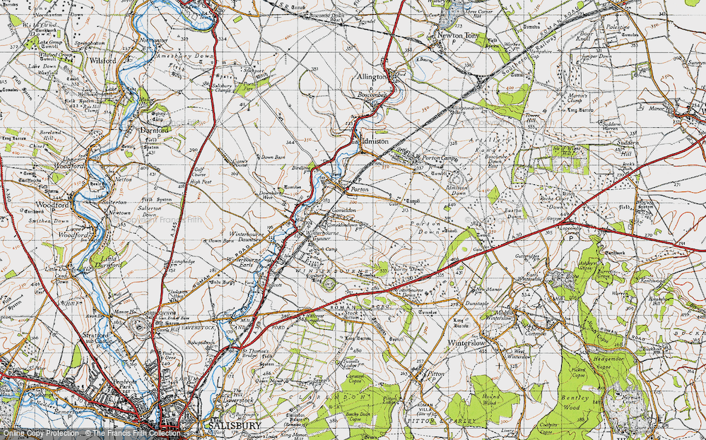 Old Map of Historic Map covering Porton Down in 1940