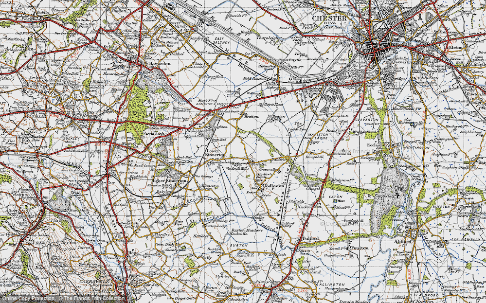 Old Map of Historic Map covering Bretton Wood in 1947