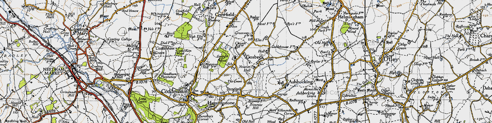 Old map of Gosbeck in 1946