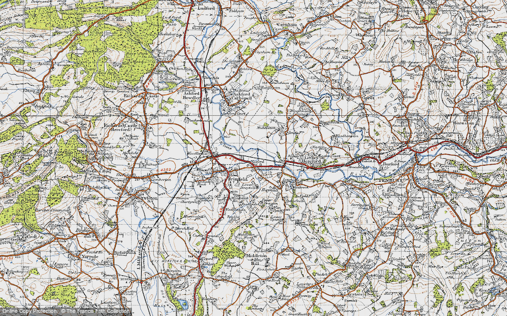 Old Map of Historic Map covering Brimfieldcross in 1947