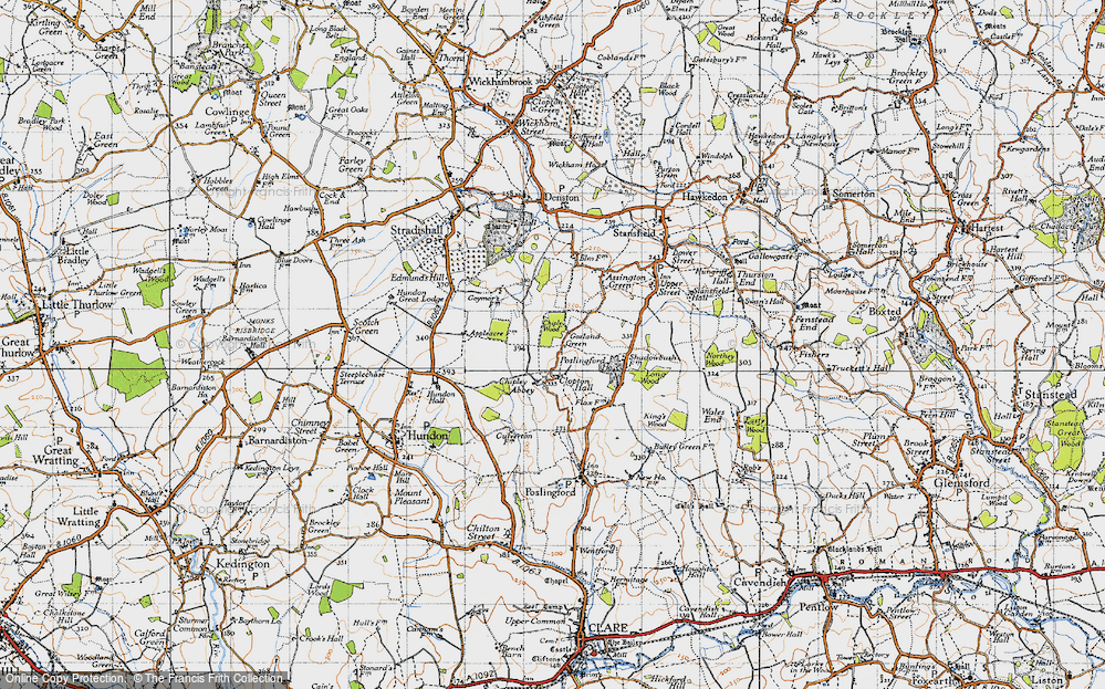 Old Map of Historic Map covering Clopton Hall in 1946
