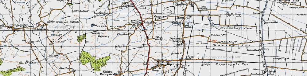 Old map of Graby in 1946