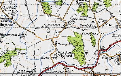 Old map of Grafton Flyford in 1947