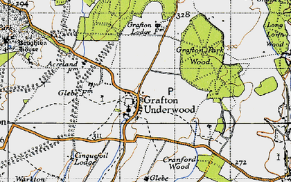 Old map of Grafton Underwood in 1946