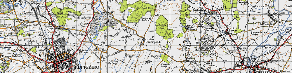 Old map of Grafton Underwood in 1946