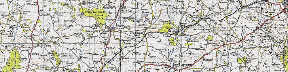 Old map of Grampound Road in 1946