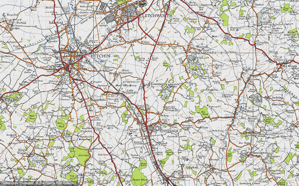 Historic Ordnance Survey Map of Graveley, 1946
