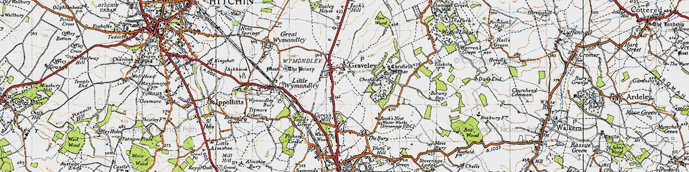 Old map of Graveley in 1946