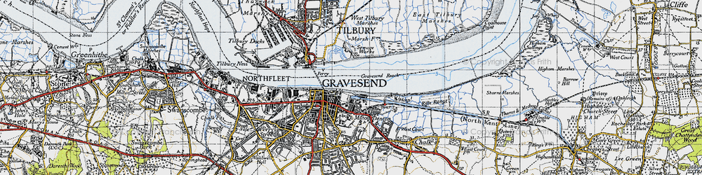Old map of Gravesend in 1946